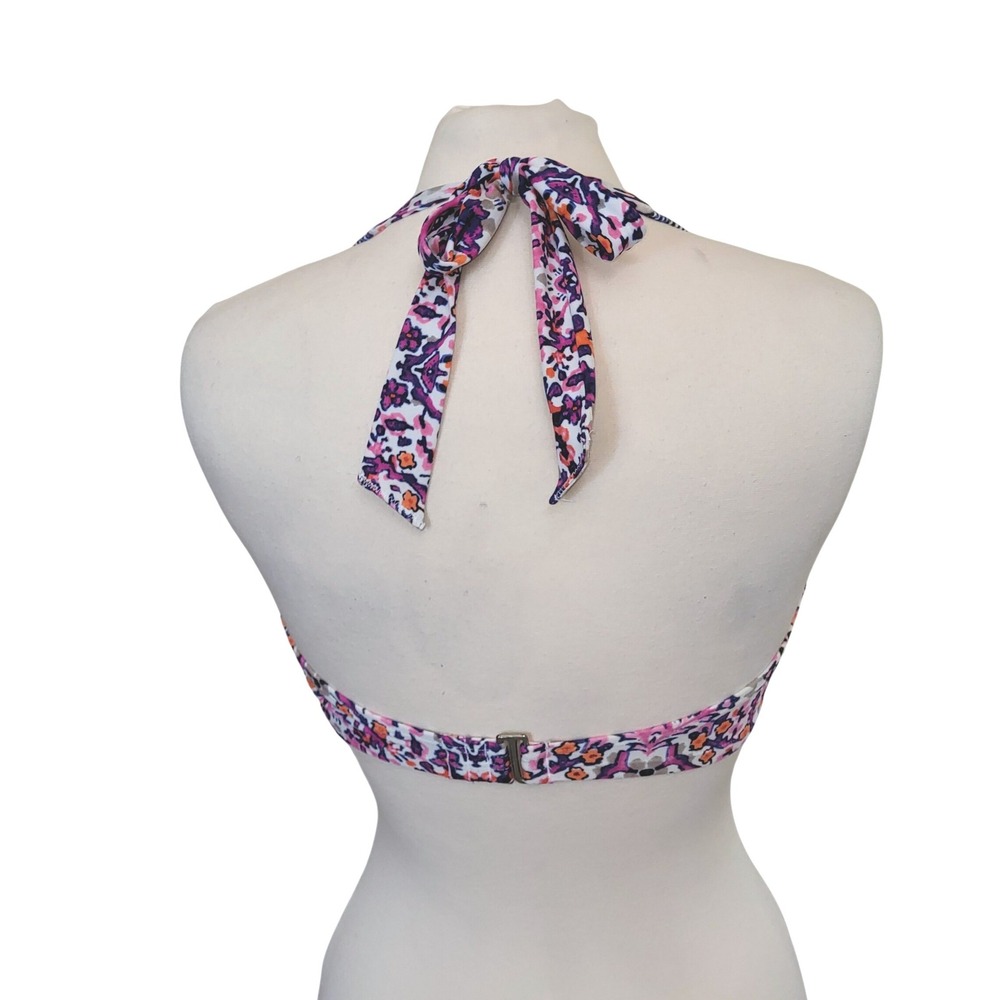 Athleta Blue Red Geometric Floral Halter Bikini Sporty Swimsuit Top 34 D / DD - Picture 2 of 6